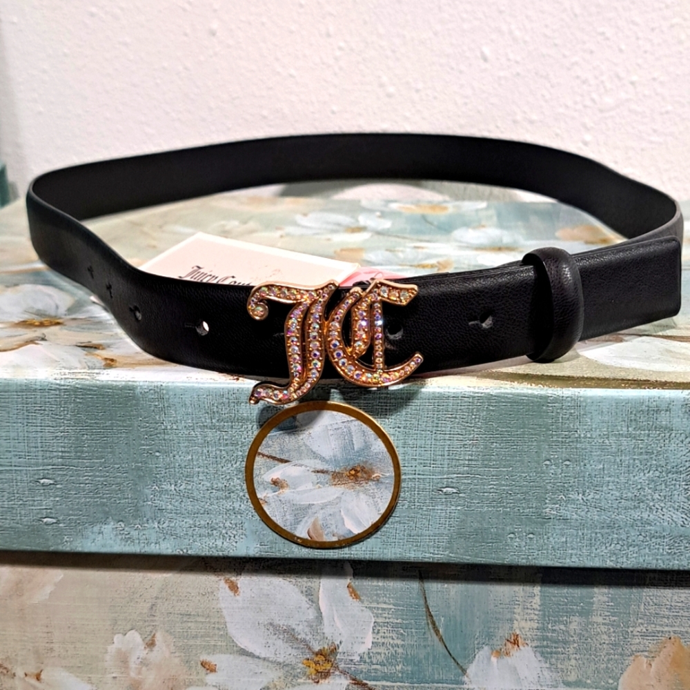 Juicy Couture New! Black Belt with Gold Accent and color changing crystals S/M